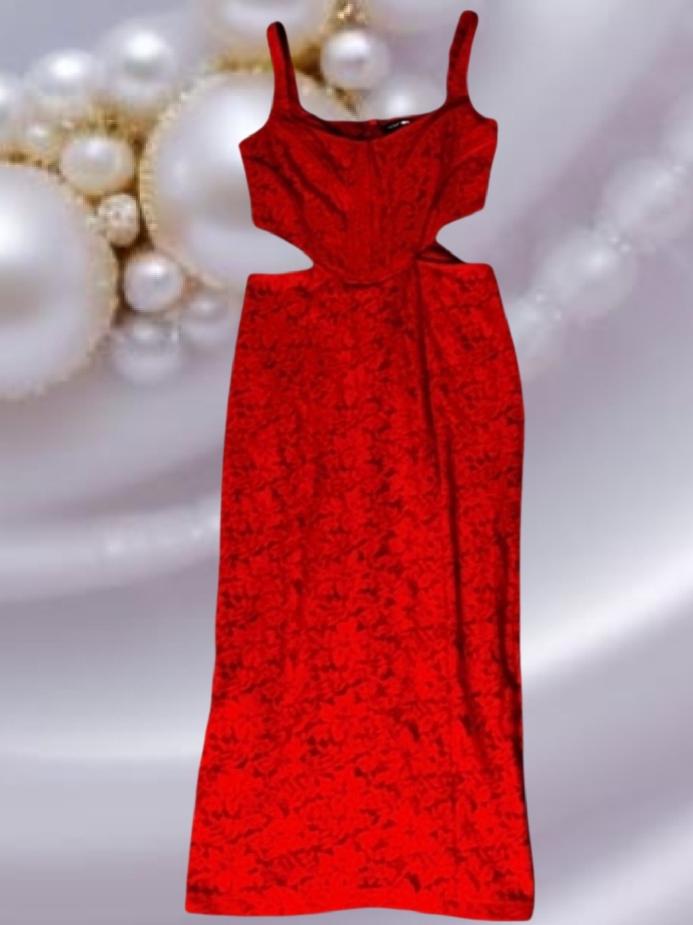 Fashion Nova Red Cutout Textured Midi Dress
